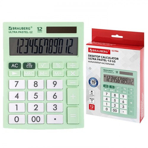 Калькулятор настольный ULTRA PASTEL-12-LG (192x143 мм), 12 разрядов, двойное питание, мятный